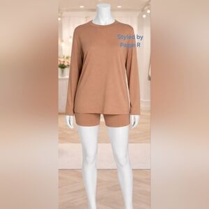 💕NWT SKIMS Boyfriend Long Sleeve T Shirt Tee Top Lounge Shirt Tan SIENNA L